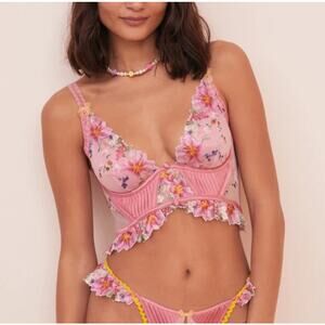 For Love & Lemons Plumeria Bouquet Bustier Embroidered Floral Corset Top